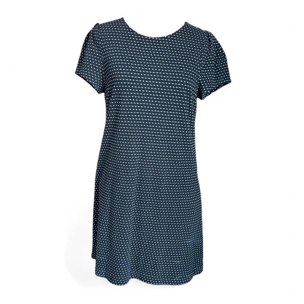 Anthropologie Maeve Capsleeve Shift Dress black polka dot button back size m